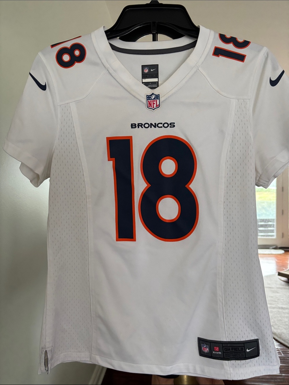 Nike White Broncos #18 Women's Football Jersey